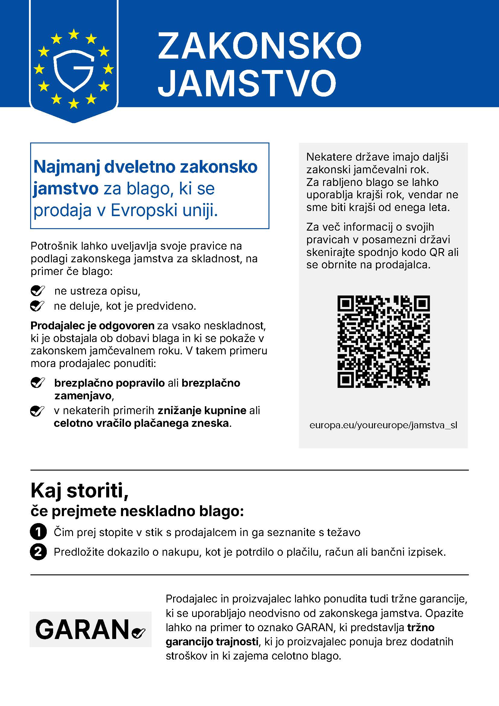 Zakonsko Jamstvo - Warranty Information